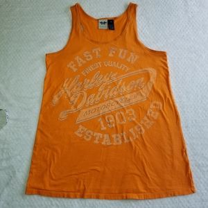 🔥Harley Davidson 100% Cotton Orange Shirt Sleeveless size XL Biker Grunge
